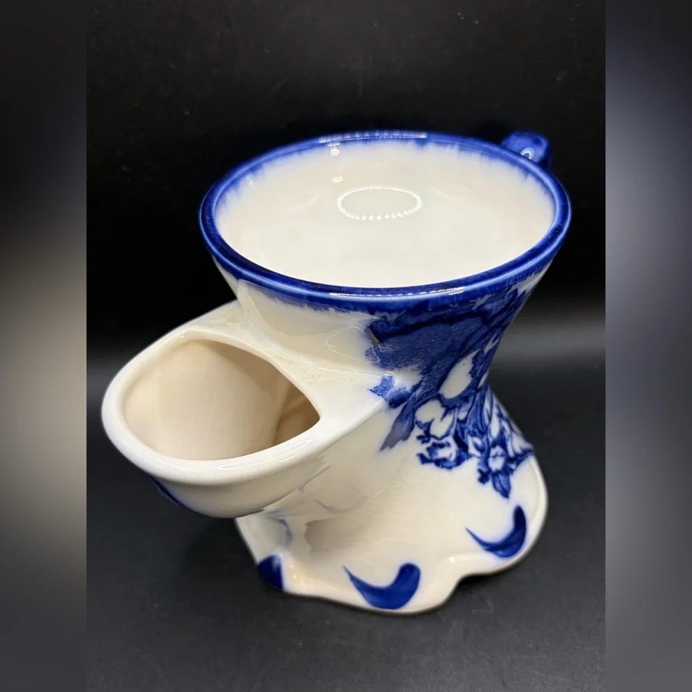 Vintage Victoria Ware Ironstone Blue & White Floral Motif Shaving Mug Cup Vessel